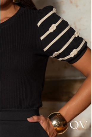 BLUSA EM VISCOSE TEXTURIZADO CROCHÊ PRETO - ARTSY BLUSA EM VISCOSE TEXTURIZADO CROCHÊ PRETO - ARTSY