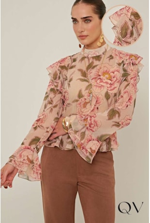 BLUSA EM VOIL ESTAMPA FLORAL VINTAGE - LINDA DE MORRER