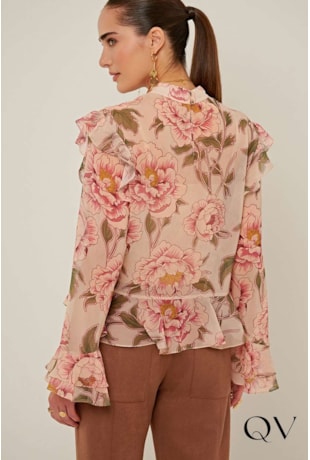 BLUSA EM VOIL ESTAMPA FLORAL VINTAGE - LINDA DE MORRER