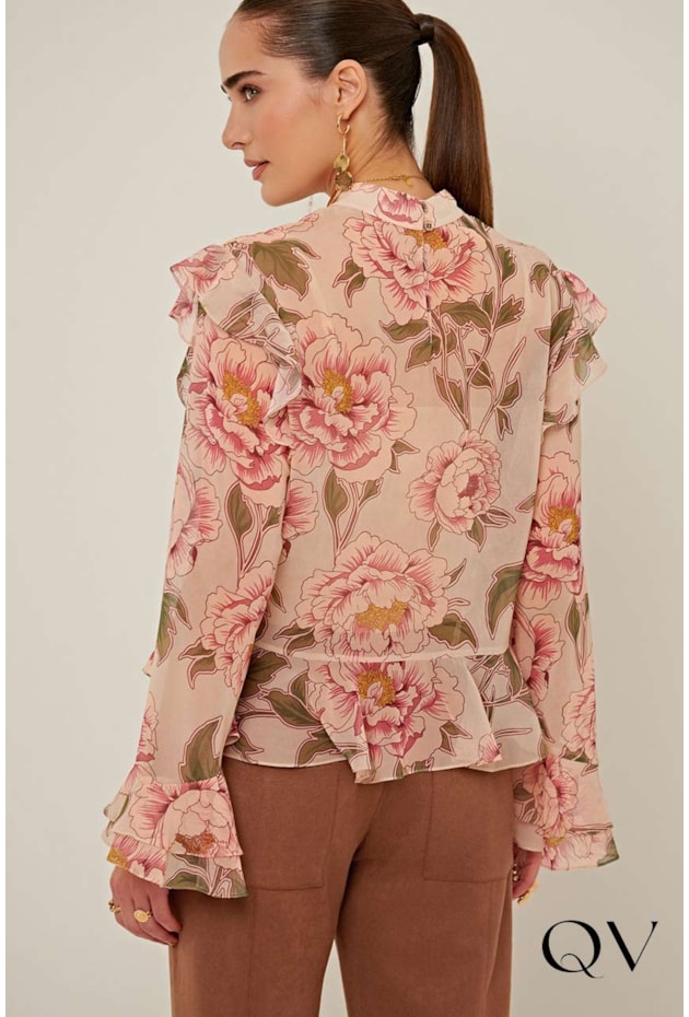 BLUSA EM VOIL ESTAMPA FLORAL VINTAGE - LINDA DE MORRER