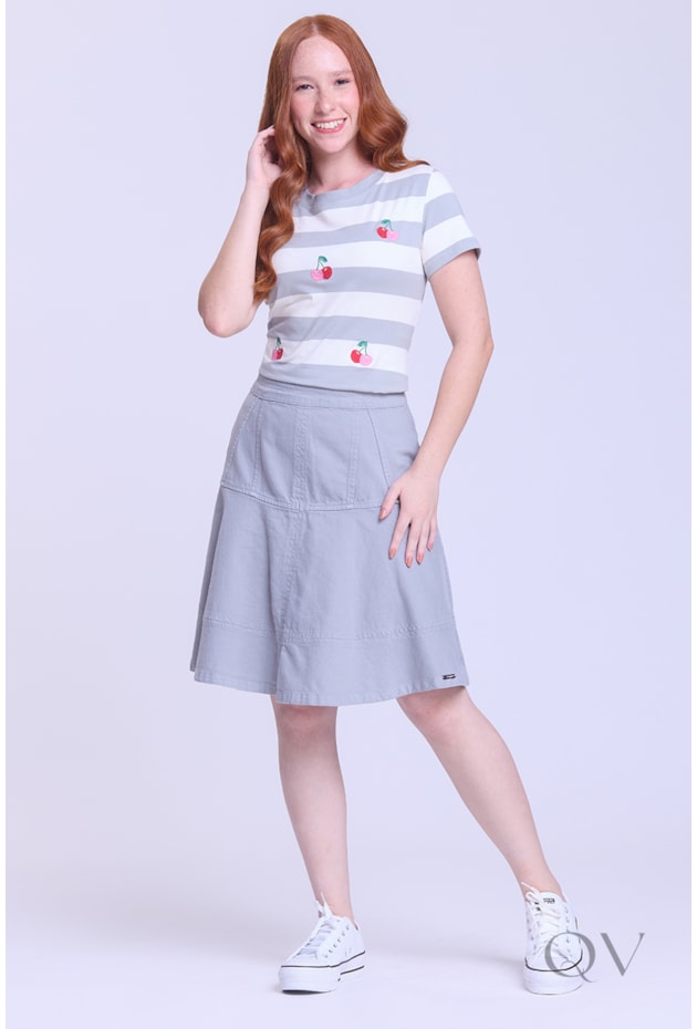 BLUSA ESTAMPA CEREJA EM MALHA DE ALGODÃO CINZA - HAPUK