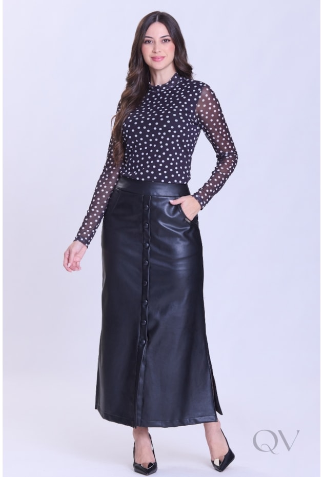 BLUSA ESTAMPADA EM MALHA TULE PRETO - HAPUK