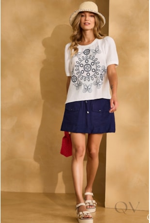 BLUSA ESTAMPADA EM VISCOSE OFF WHITE - ARTSY