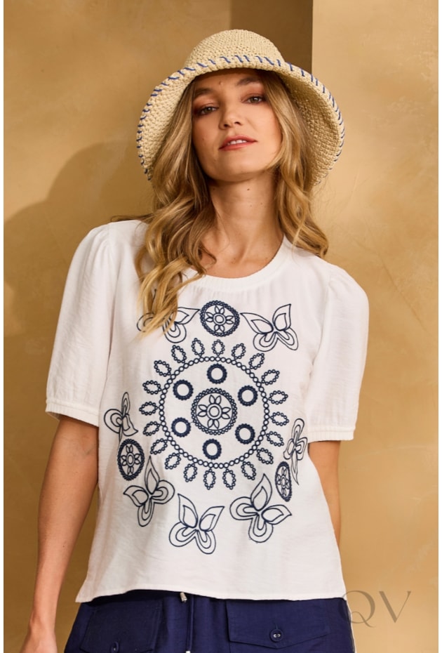 BLUSA ESTAMPADA EM VISCOSE OFF WHITE - ARTSY