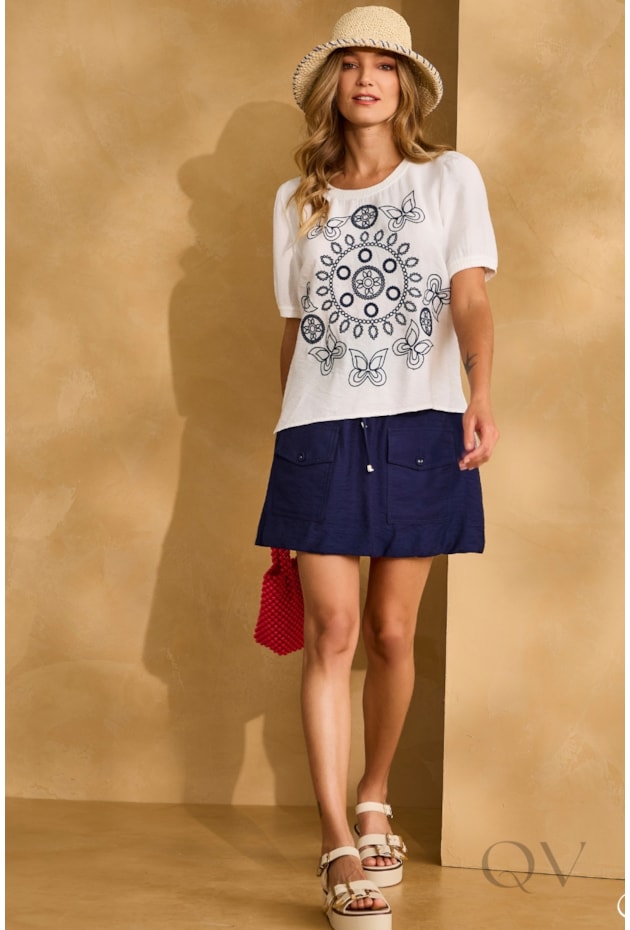 BLUSA ESTAMPADA EM VISCOSE OFF WHITE - ARTSY