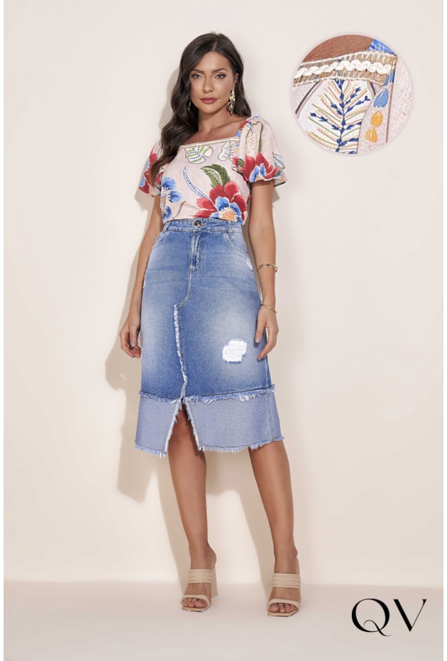 BLUSA ESTAMPADA MANGA GODÊ - TITANIUM JEANS
