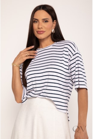 BLUSA ESTILO NAVY AMPLA EM VISCOLYCRA LISTRADA - LEKAZIS