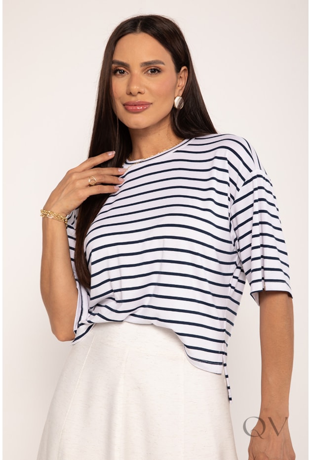 BLUSA ESTILO NAVY AMPLA EM VISCOLYCRA LISTRADA - LEKAZIS
