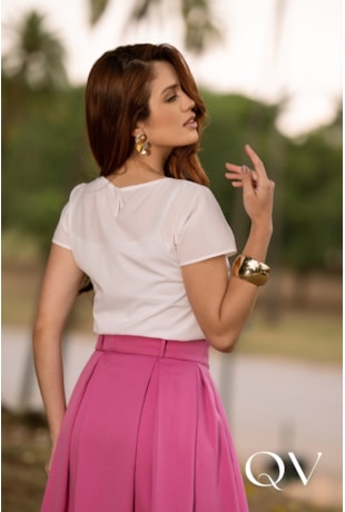 BLUSA FLORAL EM TOQUE DE SEDA BRANCO - JANY PIM