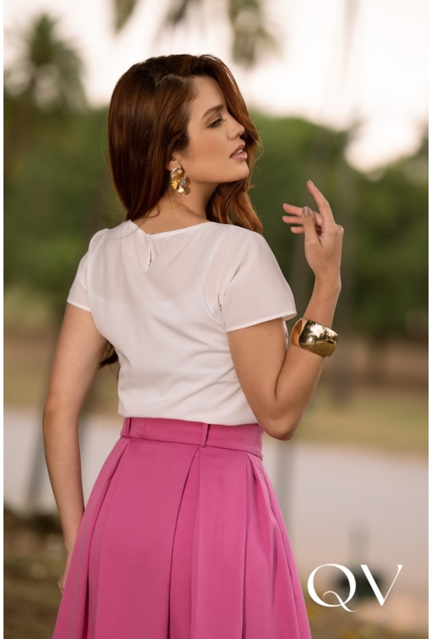 BLUSA FLORAL EM TOQUE DE SEDA BRANCO - JANY PIM