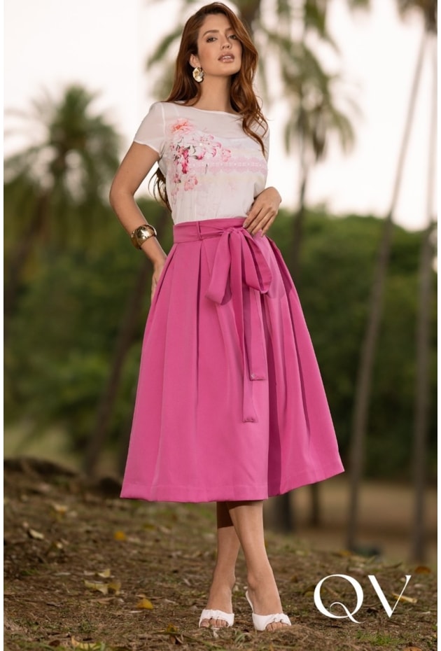 BLUSA FLORAL EM TOQUE DE SEDA BRANCO - JANY PIM