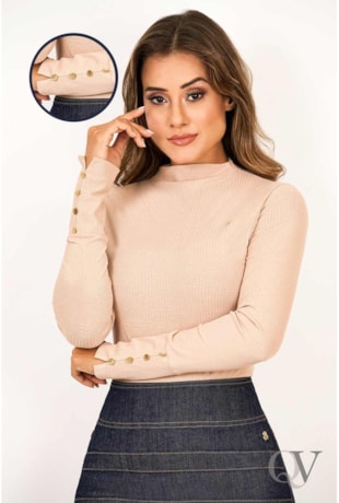 BLUSA GOLA ALTA CANELADA BEGE - VIA TOLENTINO