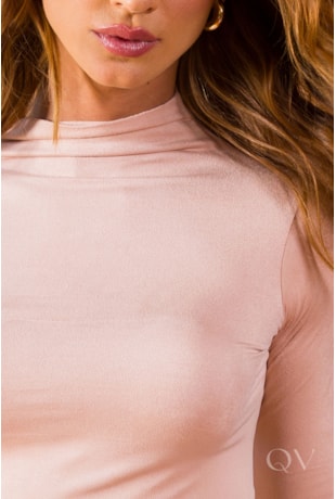 BLUSA GOLA ALTA MANGA LONGA EM MALHA BEGE CAMAFEU - TLIC RIO