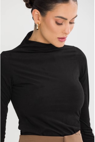 BLUSA GOLA ALTA MANGA LONGA EM SUÉDE PRETO - TLIC RIO