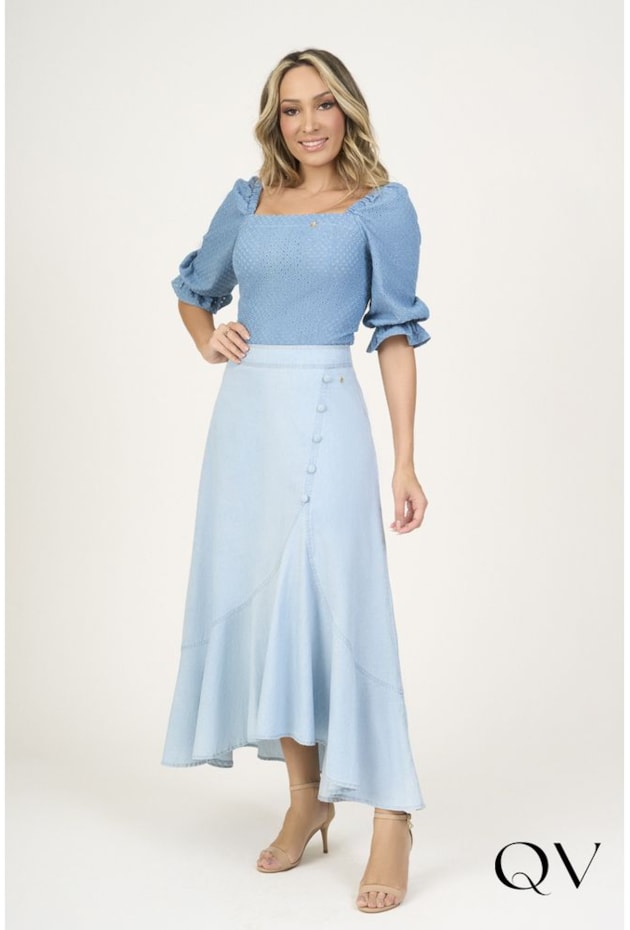 BLUSA JEANS COM DECOTE QUADRADO - VIA TOLETINO BLUSA JEANS COM DECOTE QUADRADO - VIA TOLETINO