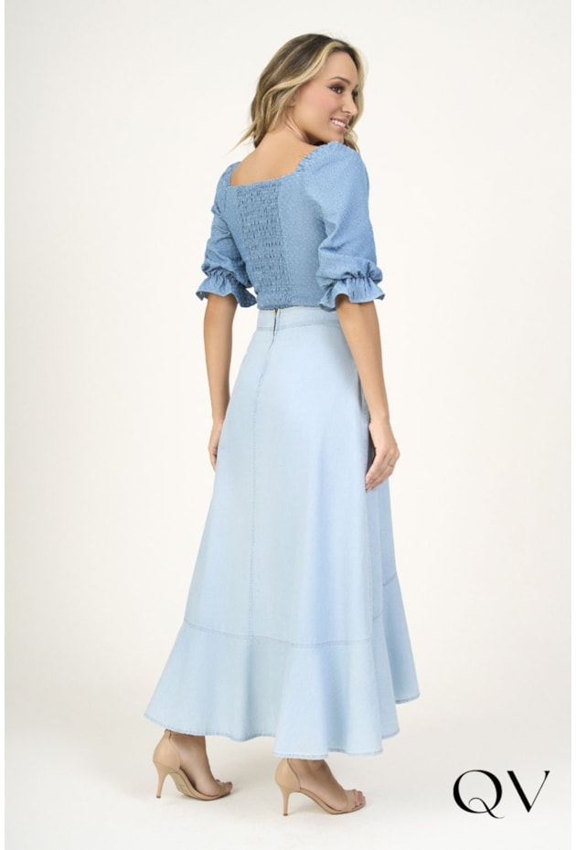 BLUSA JEANS COM DECOTE QUADRADO - VIA TOLETINO BLUSA JEANS COM DECOTE QUADRADO - VIA TOLETINO