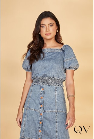 BLUSA JEANS CÓS EM LASTEX - TITANIUM JEANS BLUSA JEANS CÓS EM LASTEX - TITANIUM JEANS