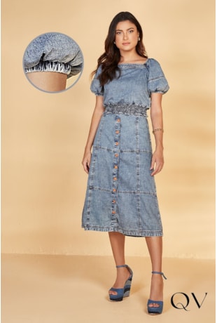 BLUSA JEANS CÓS EM LASTEX - TITANIUM JEANS BLUSA JEANS CÓS EM LASTEX - TITANIUM JEANS