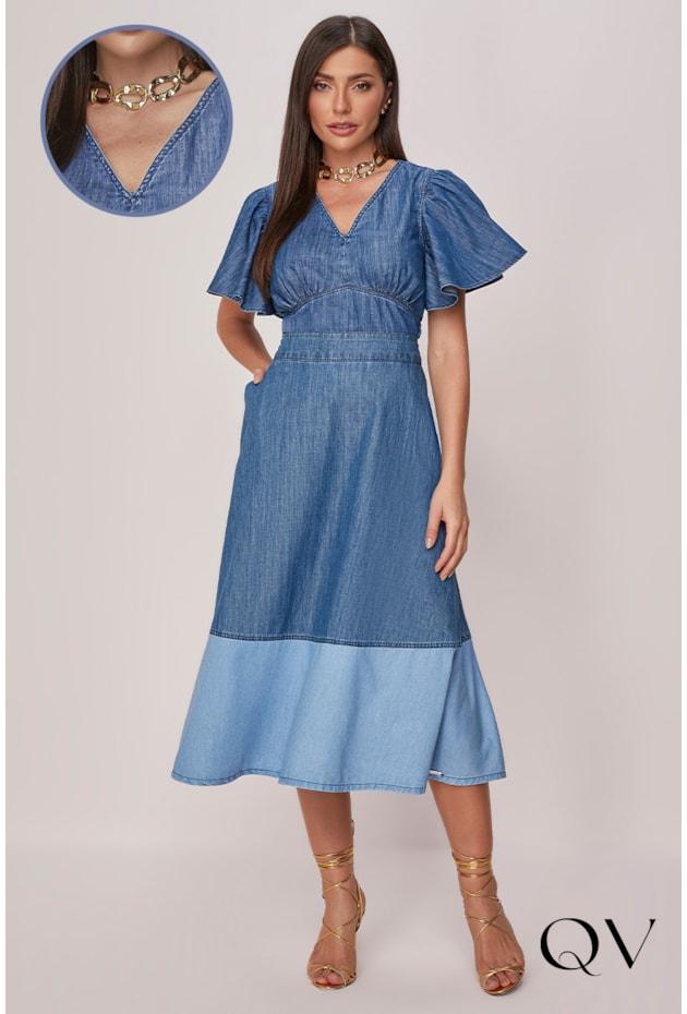 BLUSA JEANS DECOTE EM V - TITANIUM JEANS BLUSA JEANS DECOTE EM V - TITANIUM JEANS