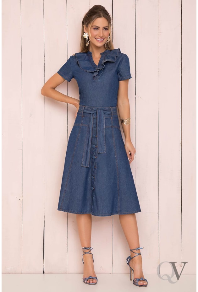 BLUSA JEANS GOLA V E BABADO NO DECOTE - LAURA ROSA BLUSA JEANS GOLA V E BABADO NO DECOTE - LAURA ROSA