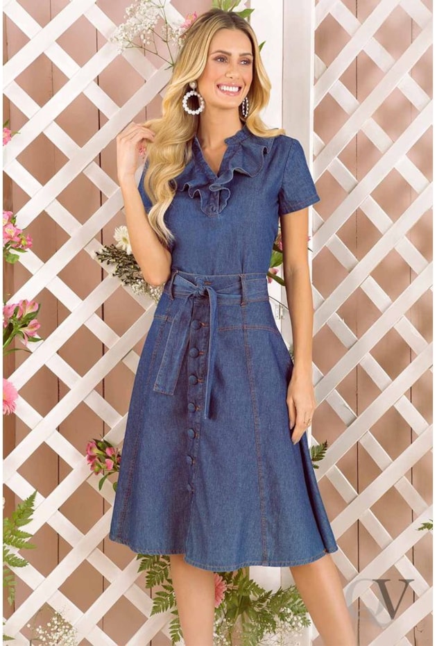 BLUSA JEANS GOLA V E BABADO NO DECOTE - LAURA ROSA BLUSA JEANS GOLA V E BABADO NO DECOTE - LAURA ROSA