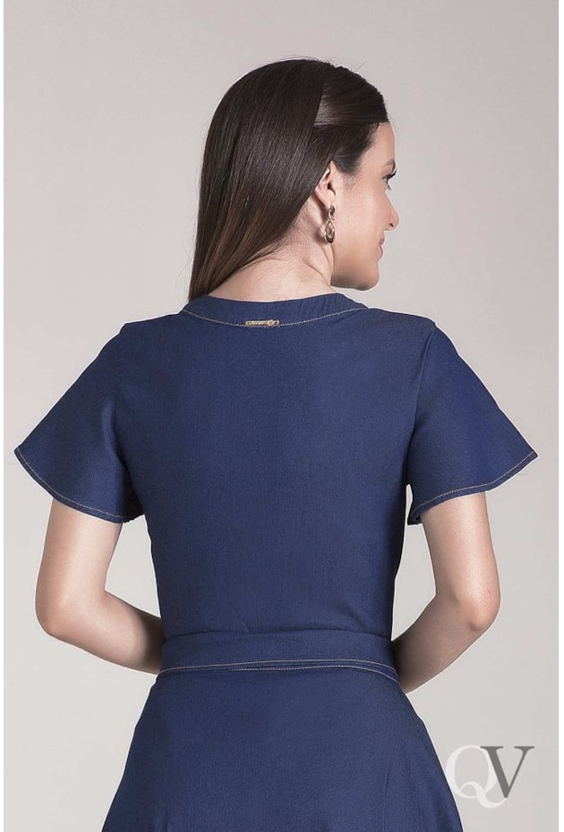 BLUSA JEANS MANGA GODÊ BUSTO VAZADO - LAURA ROSA BLUSA JEANS MANGA GODÊ BUSTO VAZADO - LAURA ROSA