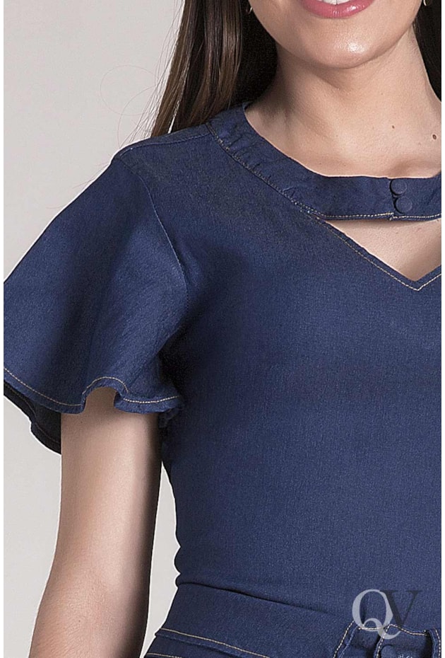 BLUSA JEANS MANGA GODÊ BUSTO VAZADO - LAURA ROSA BLUSA JEANS MANGA GODÊ BUSTO VAZADO - LAURA ROSA