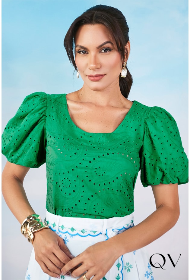 BLUSA LAISE MANGA BALONÊ VERDE - JANY PIM BLUSA LAISE MANGA BALONÊ VERDE - JANY PIM