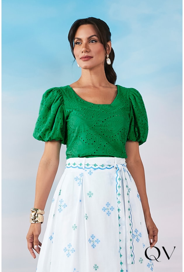 BLUSA LAISE MANGA BALONÊ VERDE - JANY PIM BLUSA LAISE MANGA BALONÊ VERDE - JANY PIM