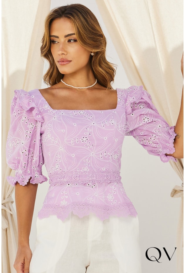 BLUSA LAISE MANGA BUFANTE LILÁS - DOCE MARIA