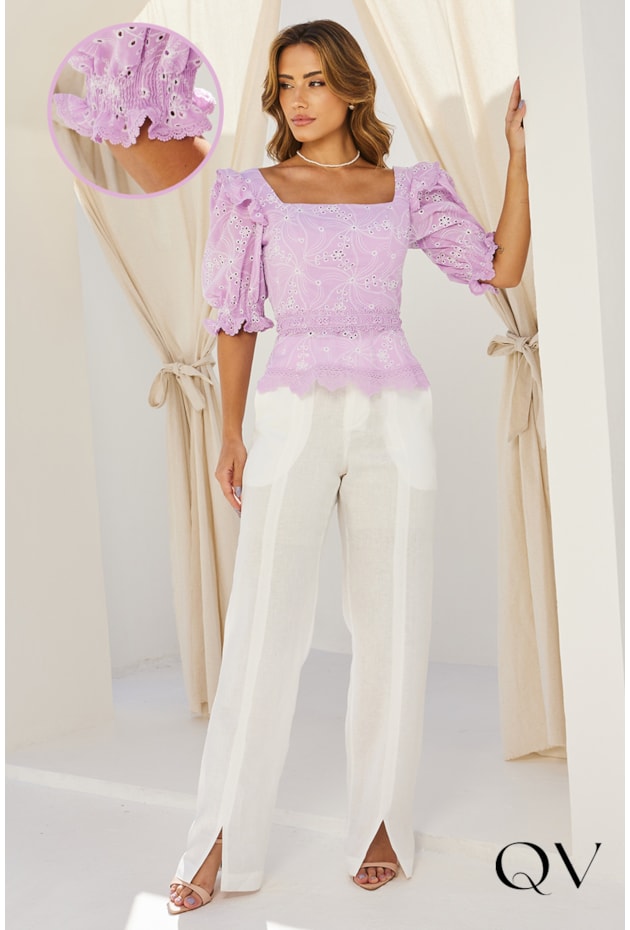 BLUSA LAISE MANGA BUFANTE LILÁS - DOCE MARIA