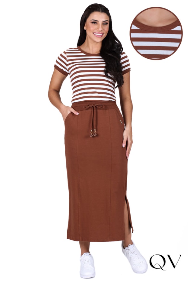 BLUSA LISTRADA COM RIBANA MARROM - HAPUK BLUSA LISTRADA COM RIBANA MARROM - HAPUK