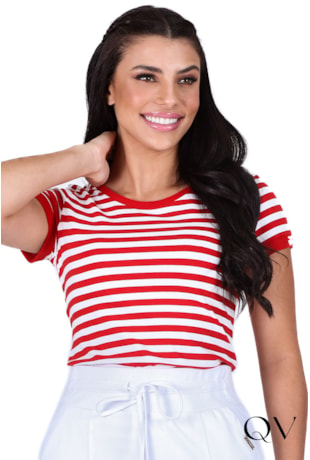 BLUSA LISTRADA COM RIBANA VERMELHO - HAPUK