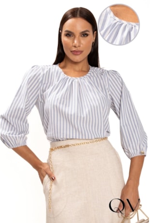 BLUSA LISTRADA EM ALGODÃO AZUL - LEKAZIS