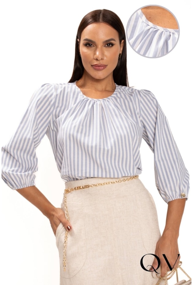BLUSA LISTRADA EM ALGODÃO AZUL - LEKAZIS