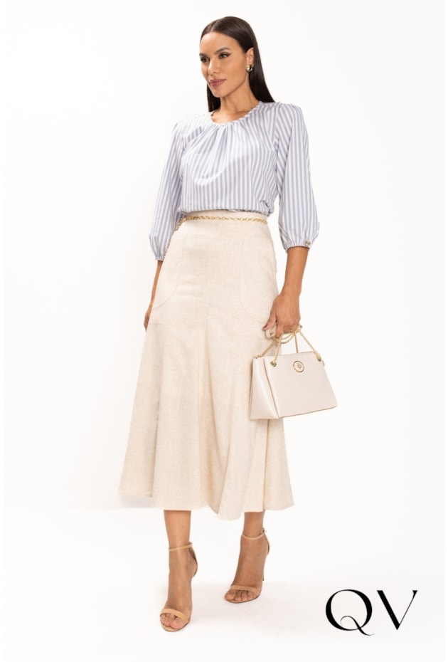 BLUSA LISTRADA EM ALGODÃO AZUL - LEKAZIS