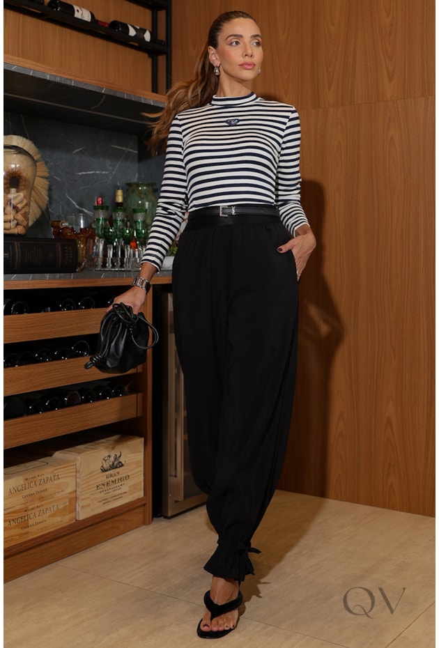 BLUSA LISTRADA EM MALHA CANELADA MARINHO - LUZIA FAZZOLLI