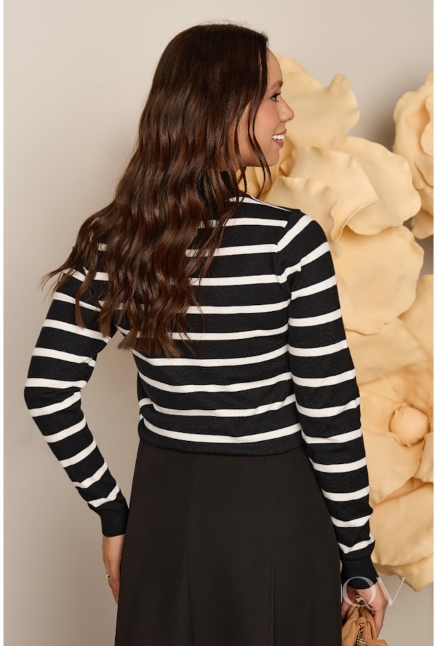 BLUSA LISTRADA EM MODAL BRANCO E PRETO - JANY PIM
