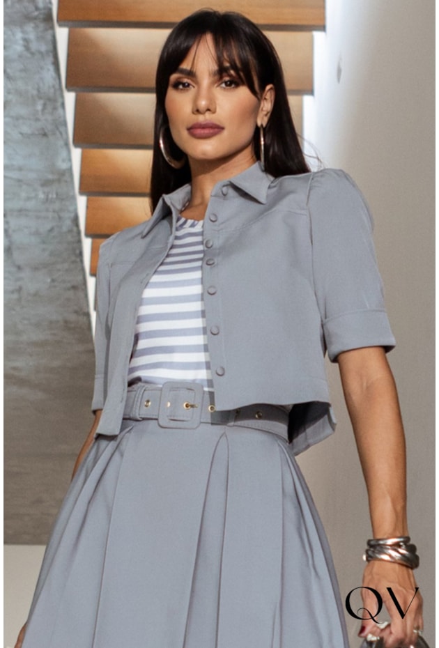 BLUSA LISTRADA MANGA JAPONESA CINZA - JANY PIM BLUSA LISTRADA MANGA JAPONESA CINZA - JANY PIM