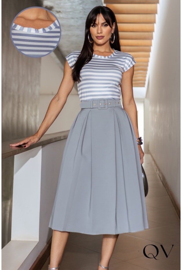 BLUSA LISTRADA MANGA JAPONESA CINZA - JANY PIM BLUSA LISTRADA MANGA JAPONESA CINZA - JANY PIM