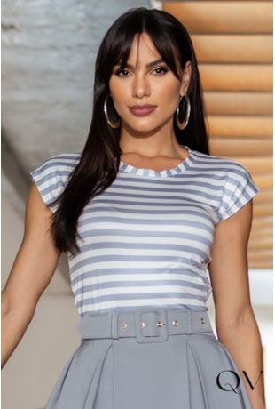 BLUSA LISTRADA MANGA JAPONESA CINZA - JANY PIM BLUSA LISTRADA MANGA JAPONESA CINZA - JANY PIM