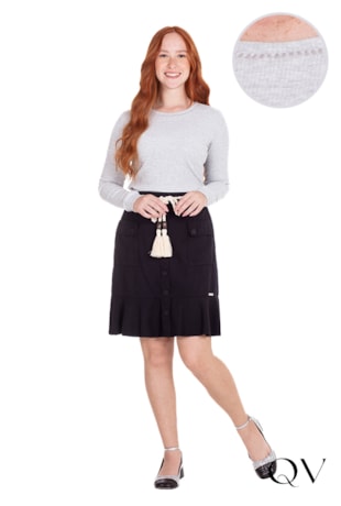 BLUSA MALHA BORDADO CINZA - HAPUK