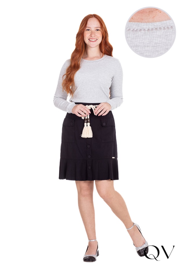 BLUSA MALHA BORDADO CINZA - HAPUK