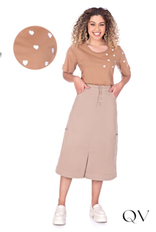 BLUSA MALHA BORDADO CORAÇÕES BEGE - HAPUK