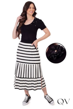 BLUSA MALHA BORDADO FLORES PRETO - HAPUK