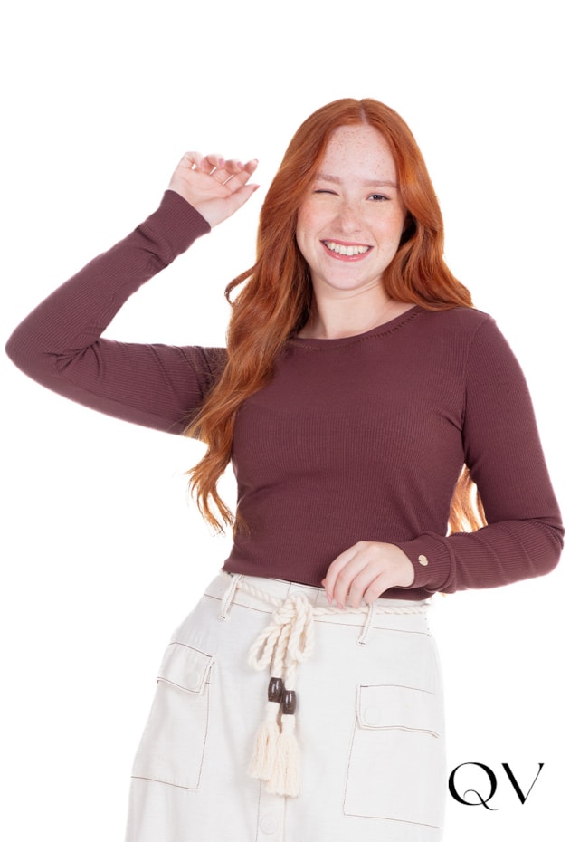 BLUSA MALHA BORDADO MARROM - HAPUK BLUSA MALHA BORDADO MARROM - HAPUK
