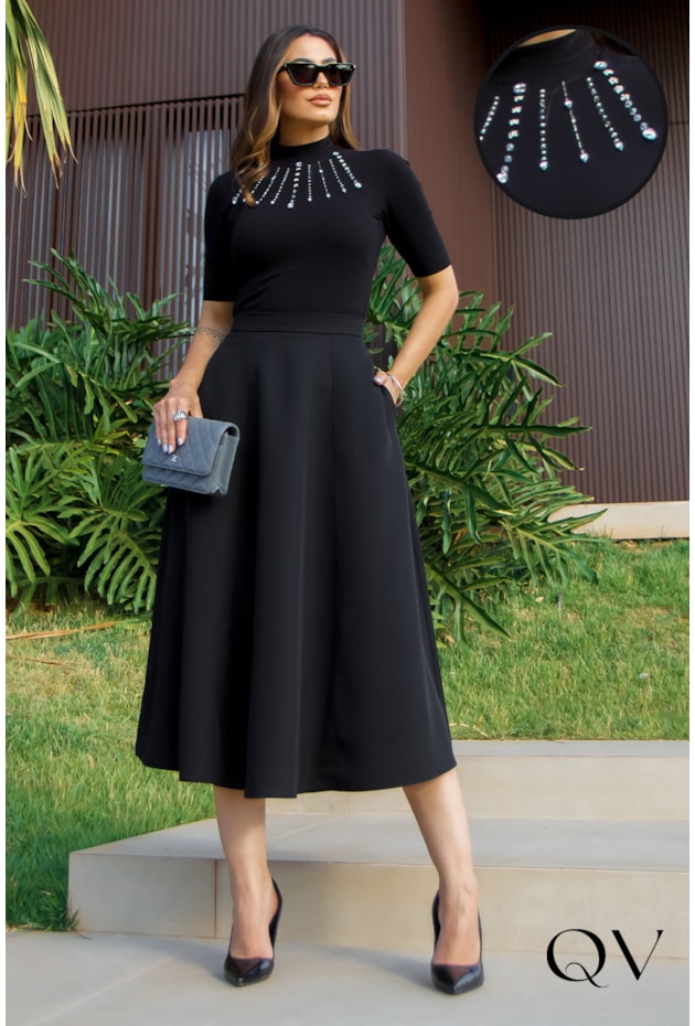 BLUSA MALHA CANELADA BORDADO PRETO - LUZIA FAZZOLLI BLUSA MALHA CANELADA BORDADO PRETO - LUZIA FAZZOLLI