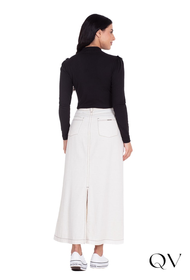 BLUSA MALHA CANELADA COM LAÇOS DE VELUDO PRETO - HAPUK 