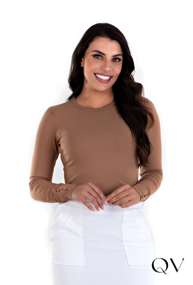 BLUSA MALHA CANELADA DEC REDONDO MARROM - HAPUK BLUSA MALHA CANELADA DEC REDONDO MARROM - HAPUK