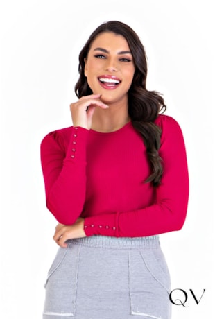 BLUSA MALHA CANELADA DEC REDONDO PINK - HAPUK